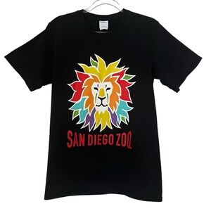San Diego Zoo Black Sz S “Centennial" Colorful Lion Mane Cotton Crew T-Shirt